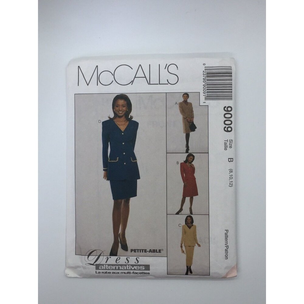 McCall's Dress Alternatives 9009 B 8-10-12 Unlined Jacket Dress Skirt 2 Lengths